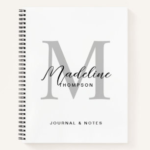 Moderne schwarze Schrift weiß-graues Initialen-Mon Notizbuch
