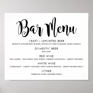 Moderne schwarze Schriftzug-Hochzeitsbar-Menü Poster