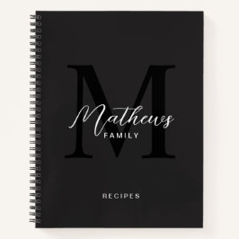 Moderne schwarze Script Typografie Monogram Rezept Notizbuch