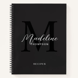 Moderne schwarze Script Typografie Monogram Rezept Notizbuch
