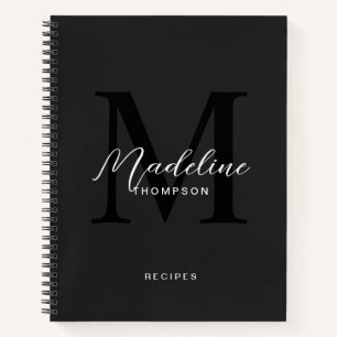Moderne schwarze Script Typografie Monogram Rezept Notizbuch