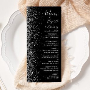 Moderne schwarze Silber-Glitter-Kanten-Hochzeit Menükarte