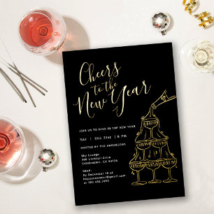 Moderne schwarze Silvesterparty  Folieneinladung