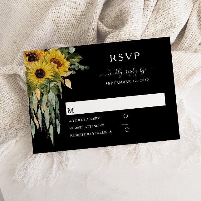 Moderne Schwarze Sonnenblumenhochzeit RSVP Karte (Modern Black Sunflower Wedding RSVP Card)