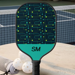 Moderne schwarze Sport-Geometrielinien-Muster Pickleball Schläger