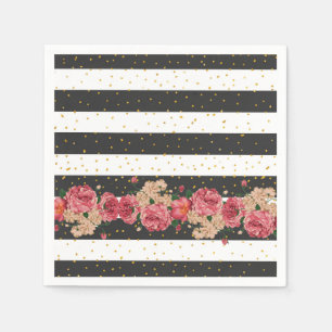 Moderne schwarze Streifen goldene Imitate Glitzer Serviette