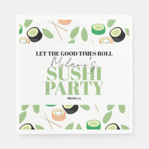 Moderne schwarze Sushi-Party-Rolls zum roten Gebur Serviette