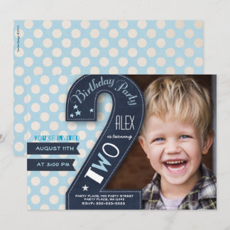 Moderne schwarze Tafel & blauer Punkt - 2. Geburts Einladung