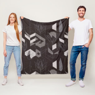 Moderne schwarze Taupe-Tulpen-Geometrie-Blumenmust Fleecedecke