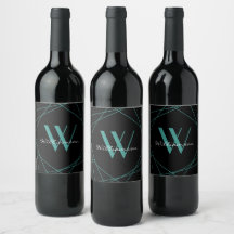 Moderne schwarze Teal-Monogramm-Name-Script-Geomet