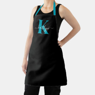 Moderne schwarze Teal-Schrift-Monogramm Schürze