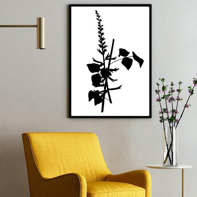 Moderne Schwarze Tinte Abstrakte Wildblume Florenz Poster (Modern Black Ink Abstract Wildflower Floral Art Poster)
