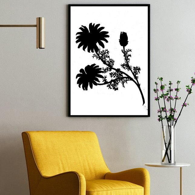 Moderne Schwarze Tinte Abstrakte Wildblume Kunst Poster (Modern Black Ink Abstract Wildflower Daisy Art Poster)