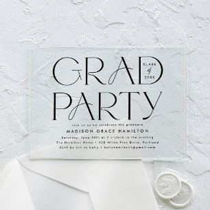 Moderne schwarze Typografie-Abschlussfeier Acryleinladungen