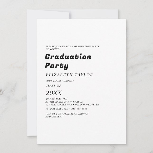 Moderne Schwarze Typografie Grad Party Einladung (Vorderseite)