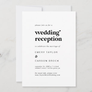 Moderne schwarze Typografie Hochzeitsempfang Einladung