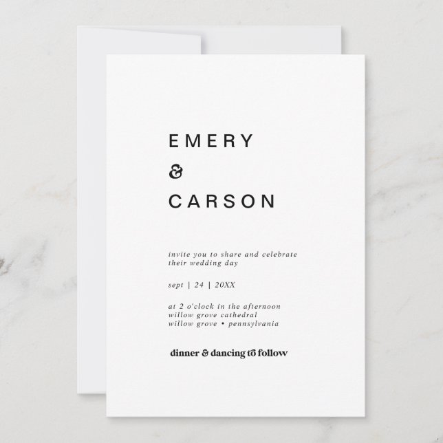 Moderne Schwarze Typografie - Lässige Hochzeit Einladung (Vorderseite)