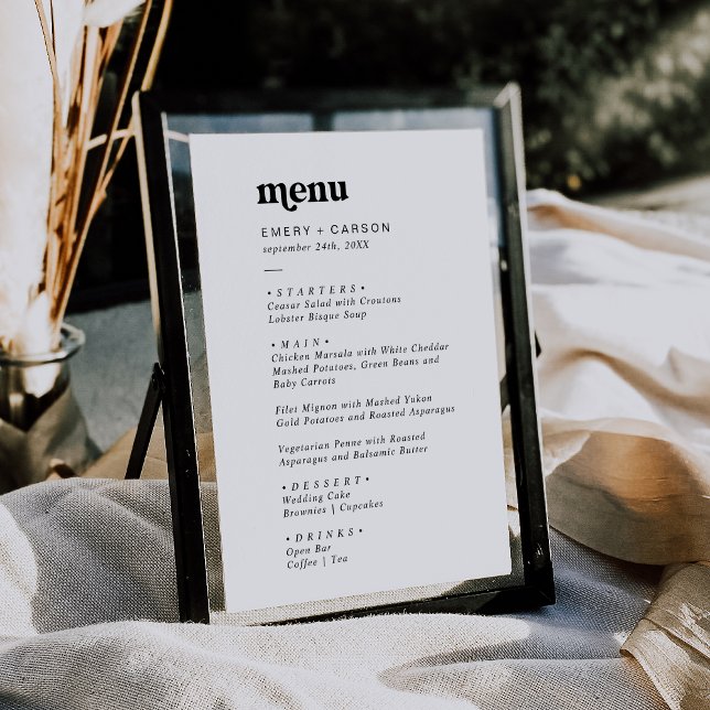 Moderne schwarze Typografie Menükarte (Von Creator hochgeladen)