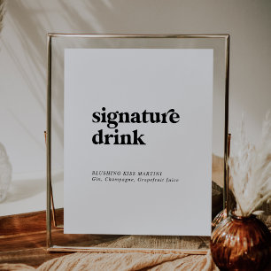 Moderne schwarze Typografie Signature Drink-Zeiche Poster