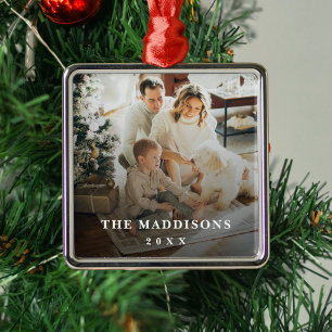 Moderne schwarze Überlagerung personalisiertes Fot Ornament Aus Metall