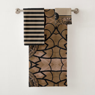 Moderne schwarze und braune Bademantel-Set mit Mus Badhandtuch Set