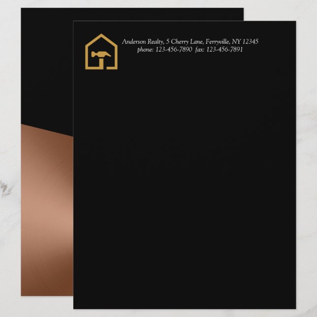 Moderne schwarze und bronzene Baukonstruktion Briefbogen (Vorne/Hinten)
