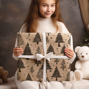 Moderne schwarze und cremefarbene Weihnachtsbaumde Geschenkpapier