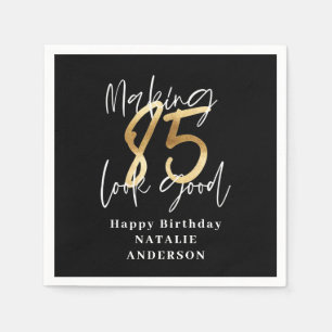moderne schwarze und goldene 85. Geburtstagsparty Serviette