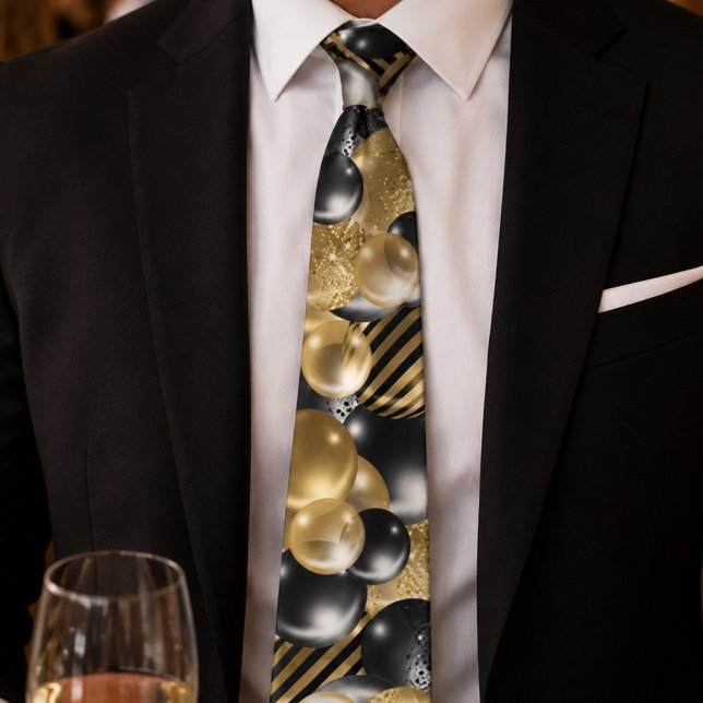 Moderne schwarze und goldene Ballons Krawatte (Von Creator hochgeladen)