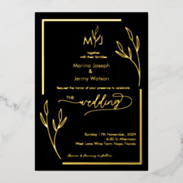 Moderne schwarze und goldene Broschüre Rand Monogr Folieneinladung