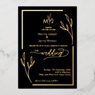 Moderne schwarze und goldene Broschüre Rand Monogr Folieneinladung
