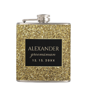 Moderne schwarze und goldene Groomsmen Flachmann