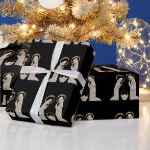 Moderne schwarze und goldene Krippe Weihnachten Geschenkpapier