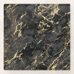 Moderne schwarze und goldene Marmoroptik Glasuntersetzer
