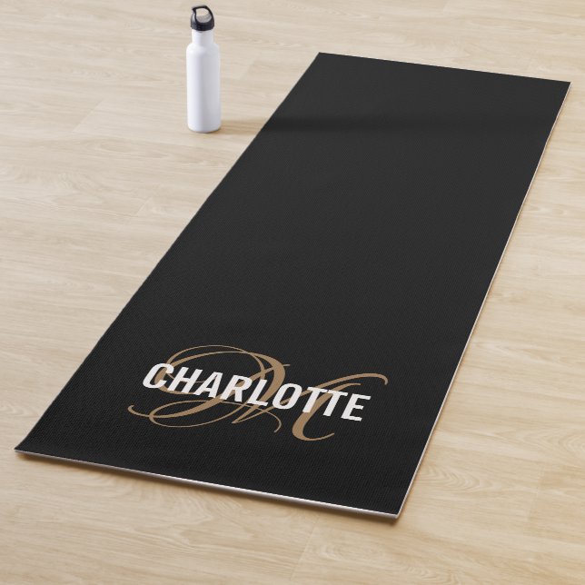 Moderne, schwarze und goldene Monogramm-Bezeichnun Yogamatte (Beispiel)