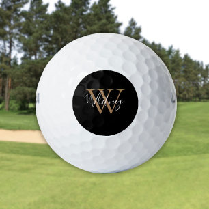 Moderne schwarze und goldene Monogramm-Schriftart Golfball