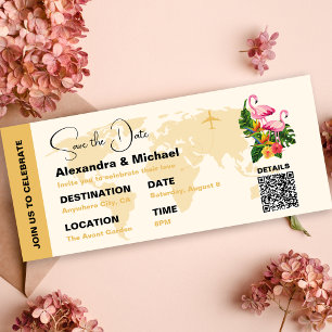 Moderne schwarze und goldene Passport Save-the-Dat Einladung