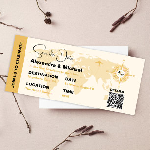 Moderne schwarze und goldene Passport Save-the-Dat Einladung