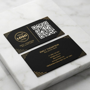 Moderne schwarze und goldene QR-Code Luxuriöse A Visitenkarte