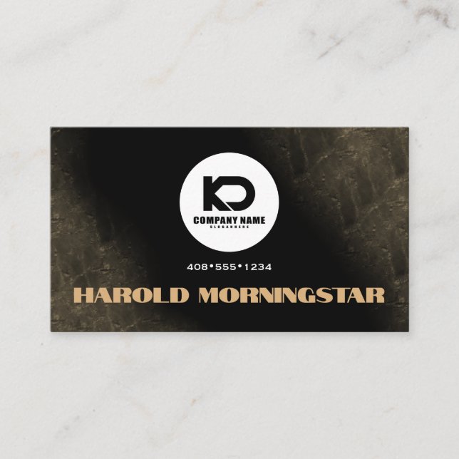 Moderne schwarze und goldene Stone Qr und Logo Visitenkarte (Vorderseite)