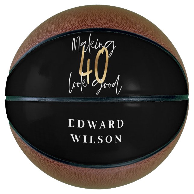 Moderne schwarze und goldene Typografie 40. Geburt Basketball (Vorderseite)