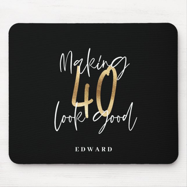 Moderne schwarze und goldene Typografie 40. Geburt Mousepad (Vorne)