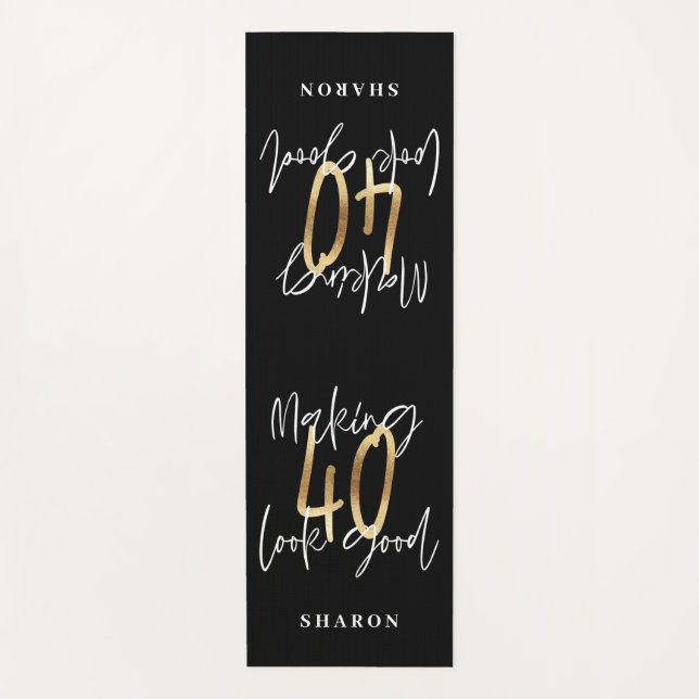 Moderne schwarze und goldene Typografie 40. Geburt Yogamatte (Vorderseite)