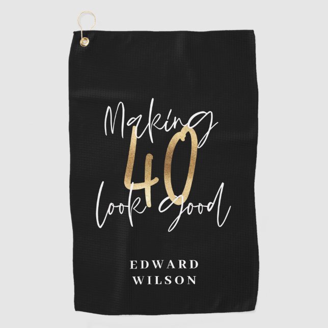 Moderne schwarze und goldene Typografie 40. Golfhandtuch (Vorderseite)