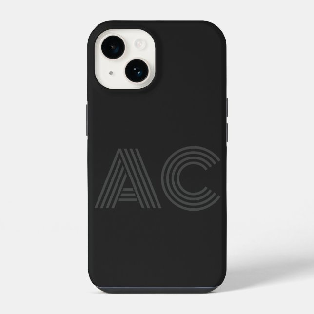 Moderne schwarze und graue Monogramm iPhone 14 Hülle (Rückseite)