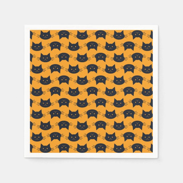 Moderne schwarze und orangefarbene Halloween-Katze Serviette (Vorderseite)