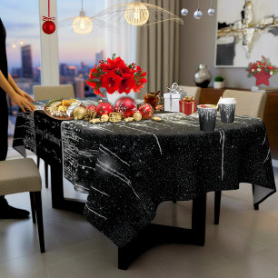 Moderne schwarze und silberne funkelnde "Frohe Wei Tischdecke