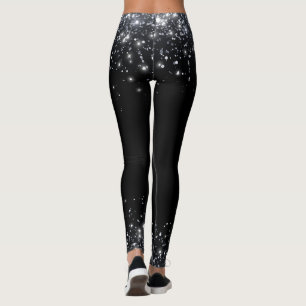 Moderne schwarze und silberne Glitter Leggings