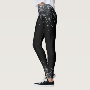 Moderne schwarze und silberne Glitter Leggings