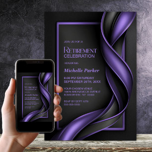 Moderne schwarze und violette Ruhestandsfeier Einladung
